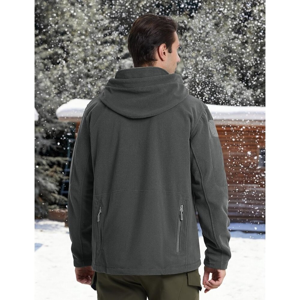 Men's Gray Fleece Jacket Black Hoodies Winter Coats Windproof Hoodies - Picture 7 of 7
